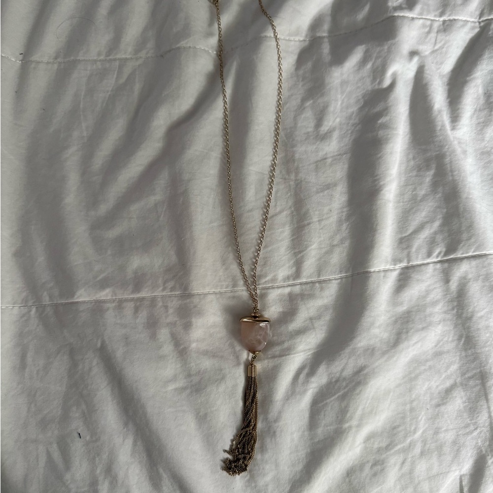 Gold and Pink Tassel Necklace